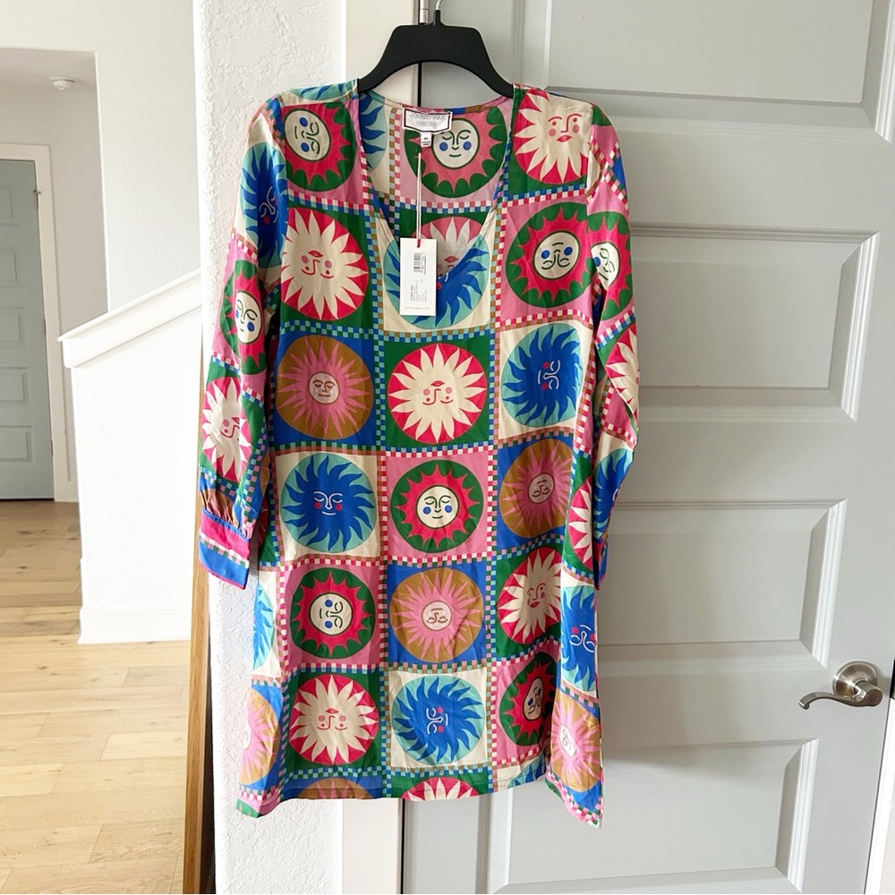 NWT Johnny Was Silk Sun Print V Neck Swing Dress - Picture 3 of 7